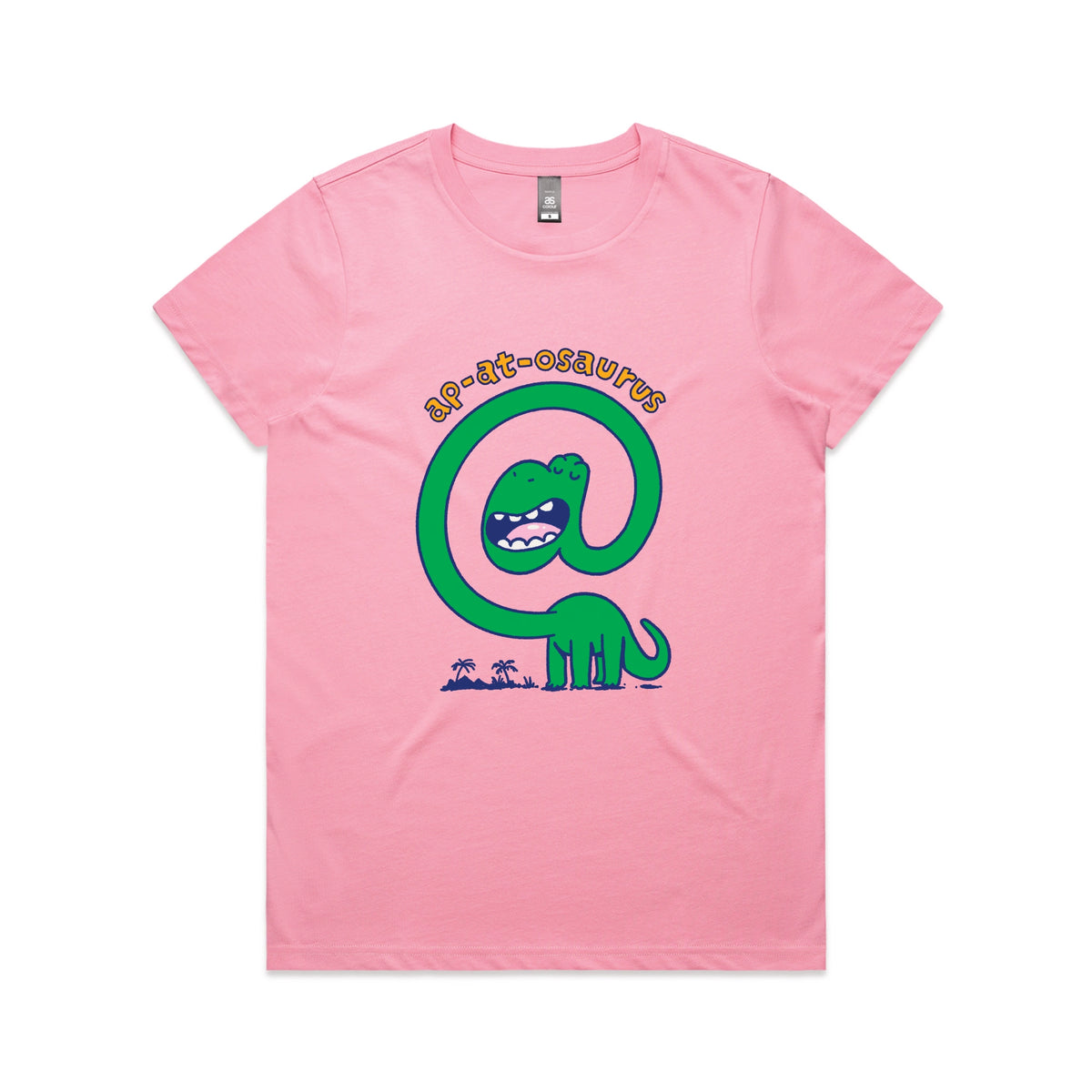 Bubblegum fitted womens t-shirt with Ap-at-osaurus graphic by Lonely Kids Club