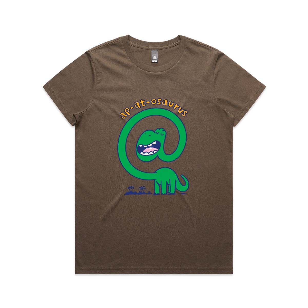 Walnut fitted womens t-shirt with Ap-at-osaurus graphic by Lonely Kids Club