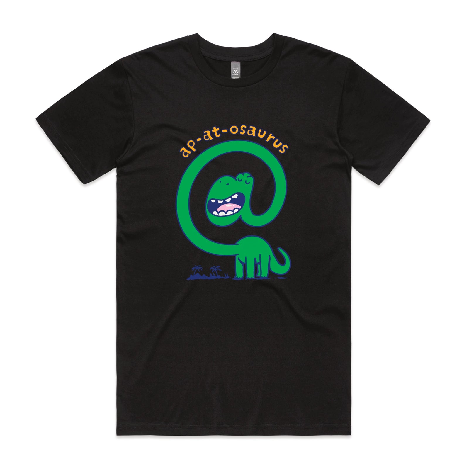 Black unisex t-shirt with Ap-at-osaurus graphic by Lonely Kids Club