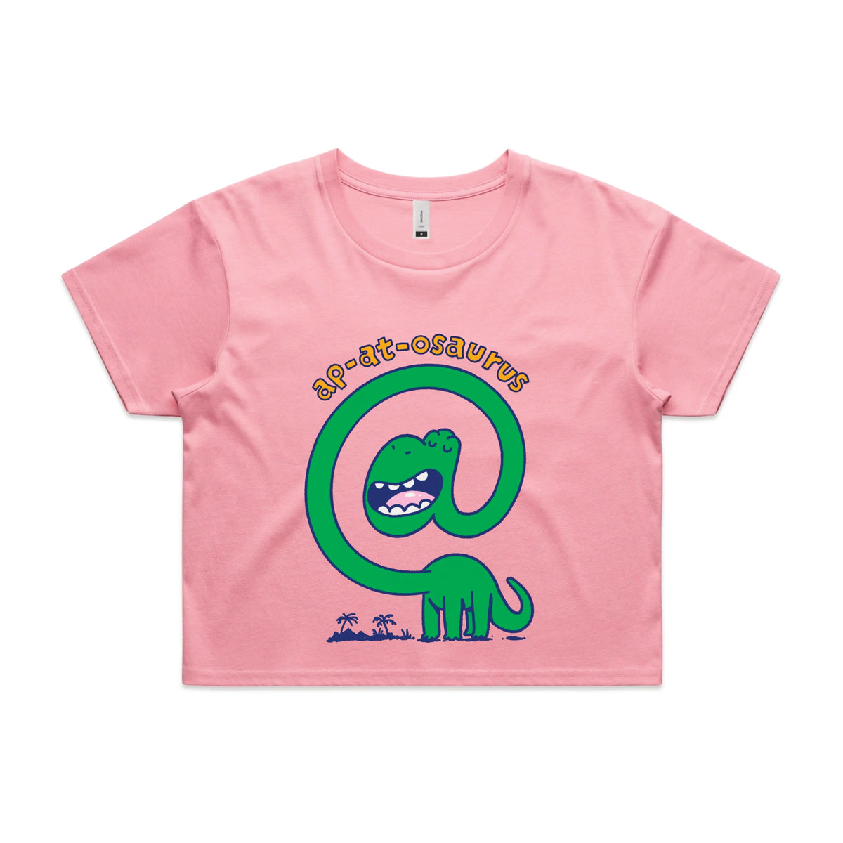 Bubblegum crop top with Ap-at-osaurus graphic by Lonely Kids Club