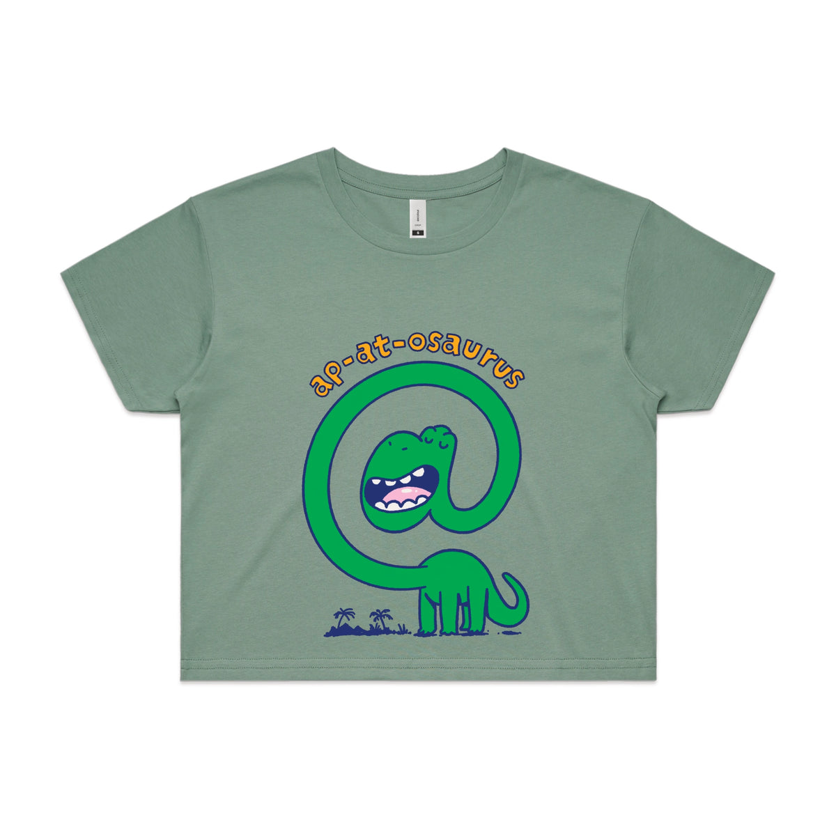 Sage crop top with Ap-at-osaurus graphic by Lonely Kids Club