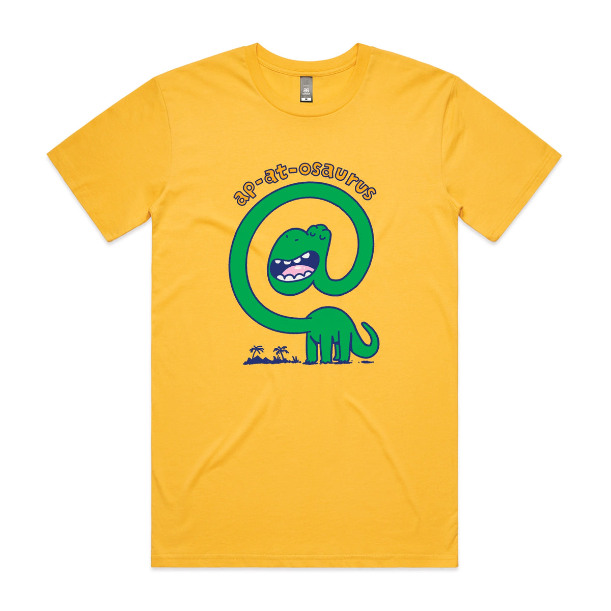 Yellow unisex t-shirt with Ap-at-osaurus graphic by Lonely Kids Club