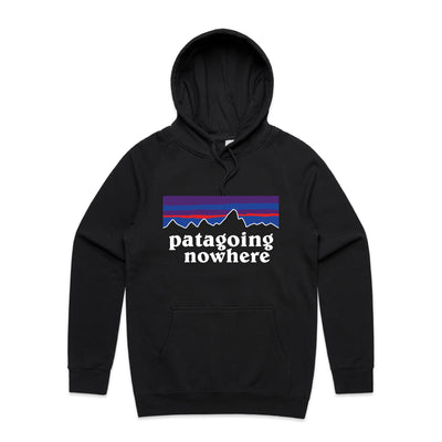 Patagoing Nowhere Hoodie by Lonely Kids Club. All clothing from our T-shirts to our shorts and hoodies are ethically made, and printed packed and shipped from Sydney.