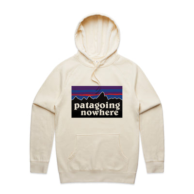 Patagoing Nowhere Hoodie by Lonely Kids Club. All clothing from our T-shirts to our shorts and hoodies are ethically made, and printed packed and shipped from Sydney.