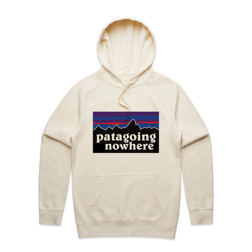 Patagoing Nowhere Hoodie by Lonely Kids Club. All clothing from our T-shirts to our shorts and hoodies are ethically made, and printed packed and shipped from Sydney.