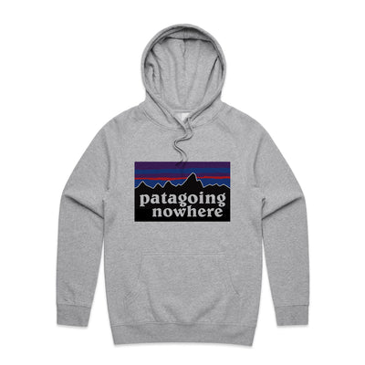 Patagoing Nowhere Hoodie by Lonely Kids Club. All clothing from our T-shirts to our shorts and hoodies are ethically made, and printed packed and shipped from Sydney.