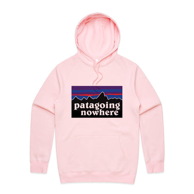 Patagoing Nowhere Hoodie by Lonely Kids Club. All clothing from our T-shirts to our shorts and hoodies are ethically made, and printed packed and shipped from Sydney.