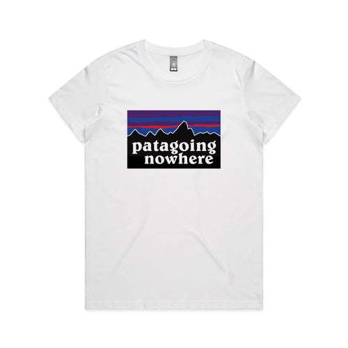 Patagoing Nowhere Tee by Lonely Kids Club. All clothing from our T-shirts to our shorts and hoodies are ethically made, and printed packed and shipped from Sydney.