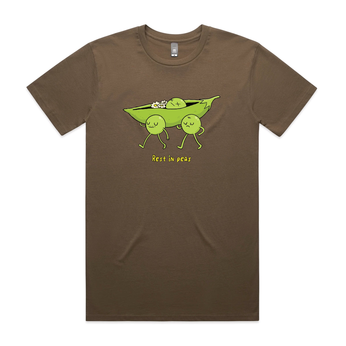 Walnut unisex t-shirt with Rest In Peas graphic by Lonely Kids Club