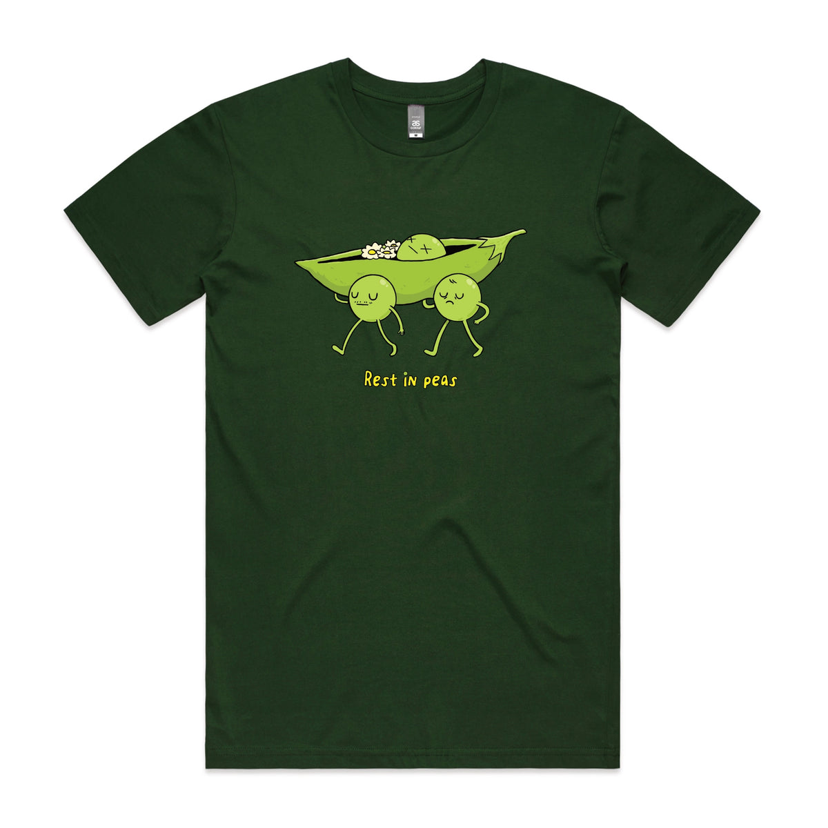 Forest Green unisex t-shirt with Rest In Peas graphic by Lonely Kids Club