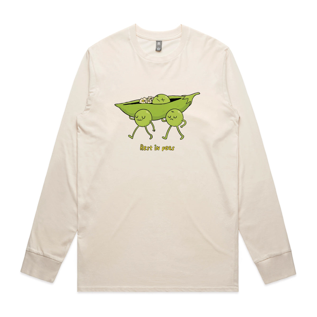 Ecru long sleeve t-shirt with Rest In Peas graphic by Lonely Kids Club