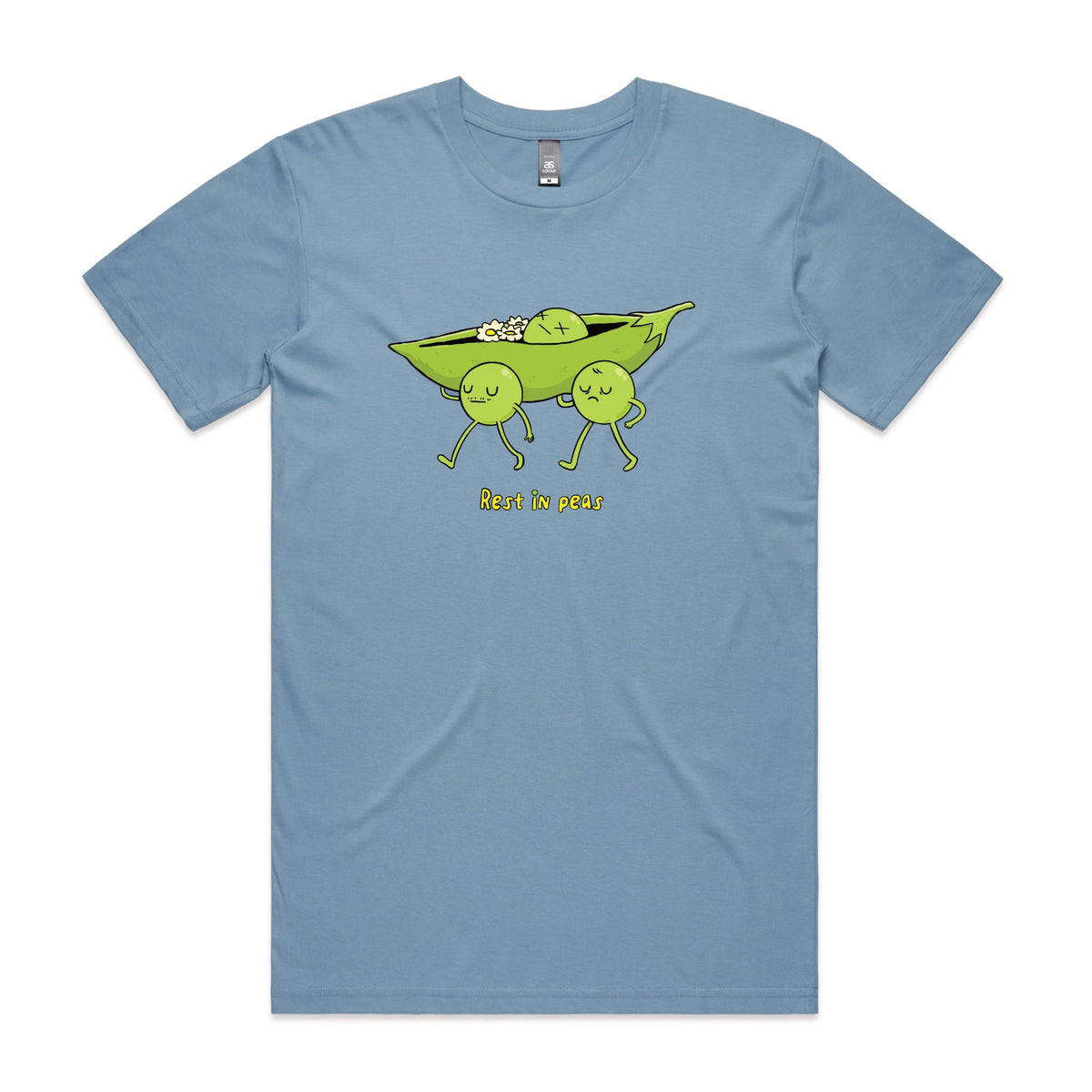 Carolina Blue unisex t-shirt with Rest In Peas graphic by Lonely Kids Club