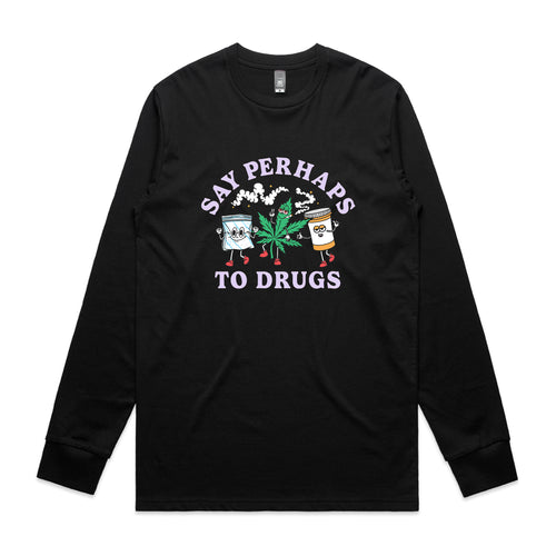 Say Perhaps To Drugs Tee by Lonely Kids Club. All clothing from our T-shirts to our shorts and hoodies are ethically made, and printed packed and shipped from Sydney.