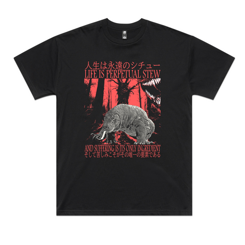 Perpetual Stew Tee by Lonely Kids Club. All clothing from our T-shirts to our shorts and hoodies are ethically made, and printed packed and shipped from Sydney.
