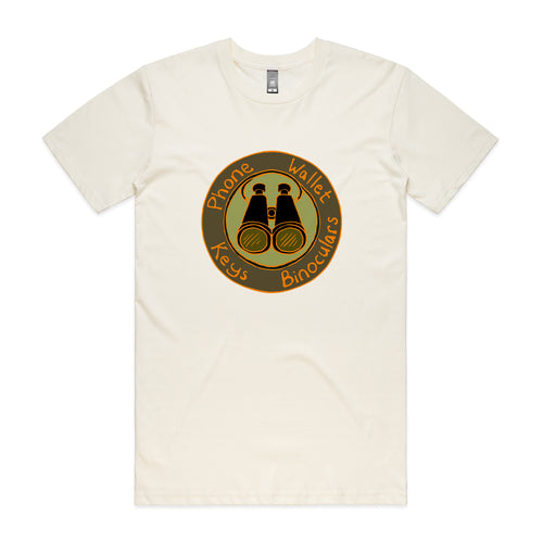 Phone Wallet Keys Binoculars Tee by Lonely Kids Club. All clothing from our T-shirts to our shorts and hoodies are ethically made, and printed packed and shipped from Sydney.