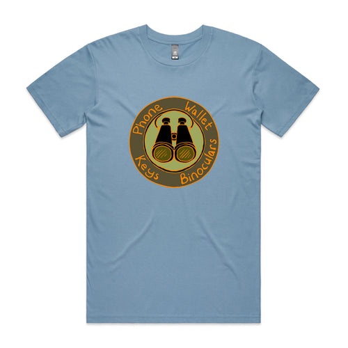 Phone Wallet Keys Binoculars Tee by Lonely Kids Club. All clothing from our T-shirts to our shorts and hoodies are ethically made, and printed packed and shipped from Sydney.