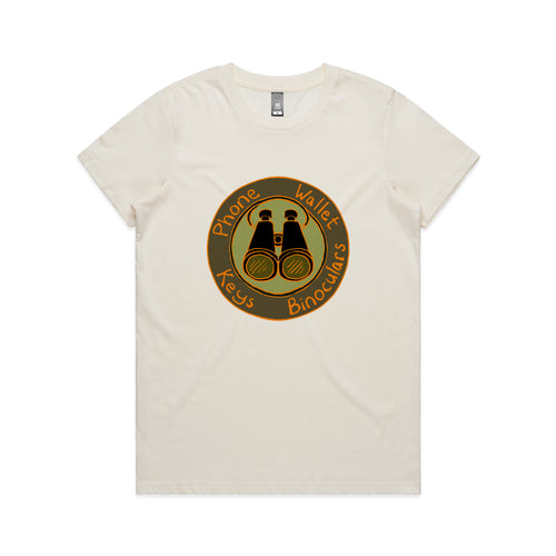 Phone Wallet Keys Binoculars Tee by Lonely Kids Club. All clothing from our T-shirts to our shorts and hoodies are ethically made, and printed packed and shipped from Sydney.