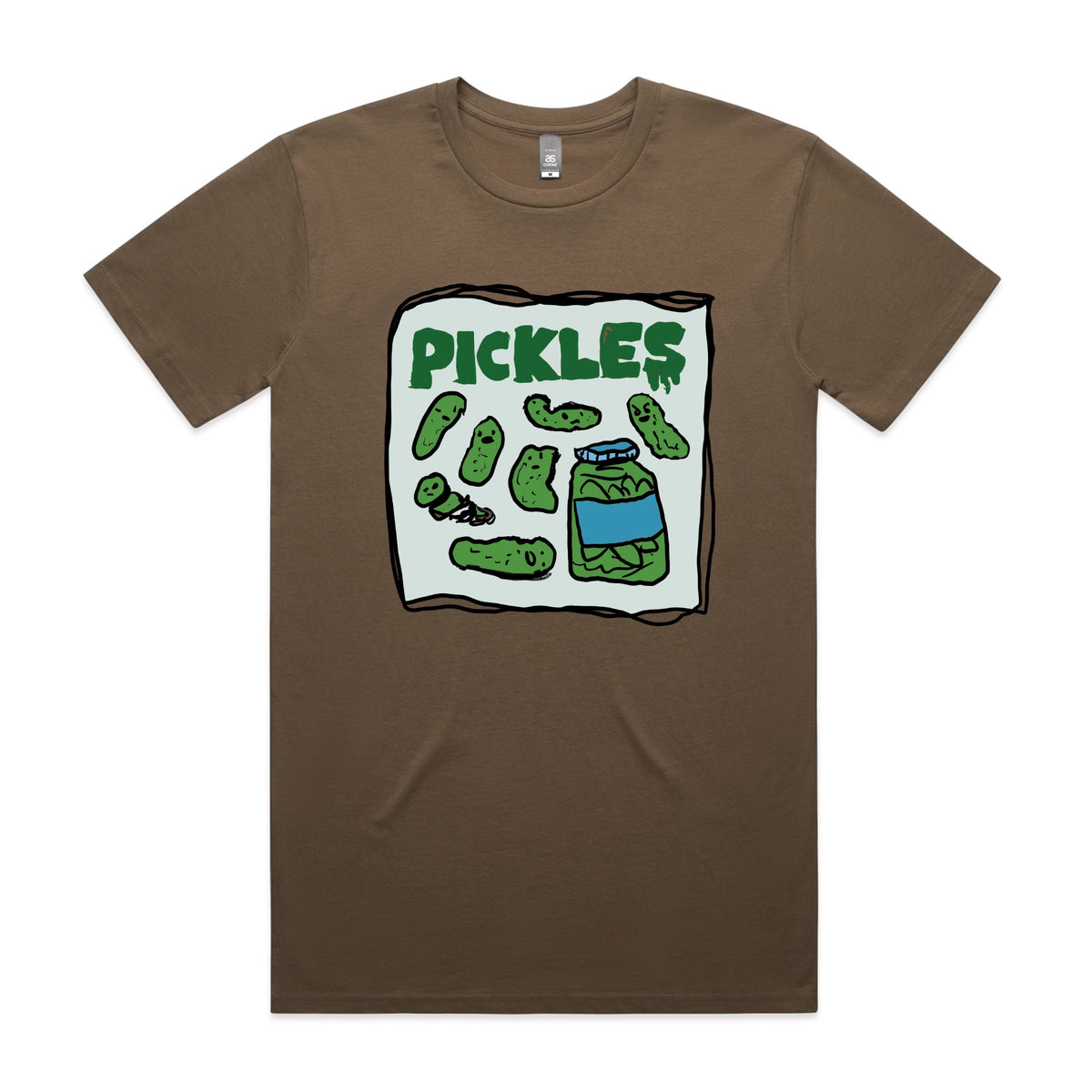 Walnut unisex t-shirt with Pickles graphic by Lonely Kids Club