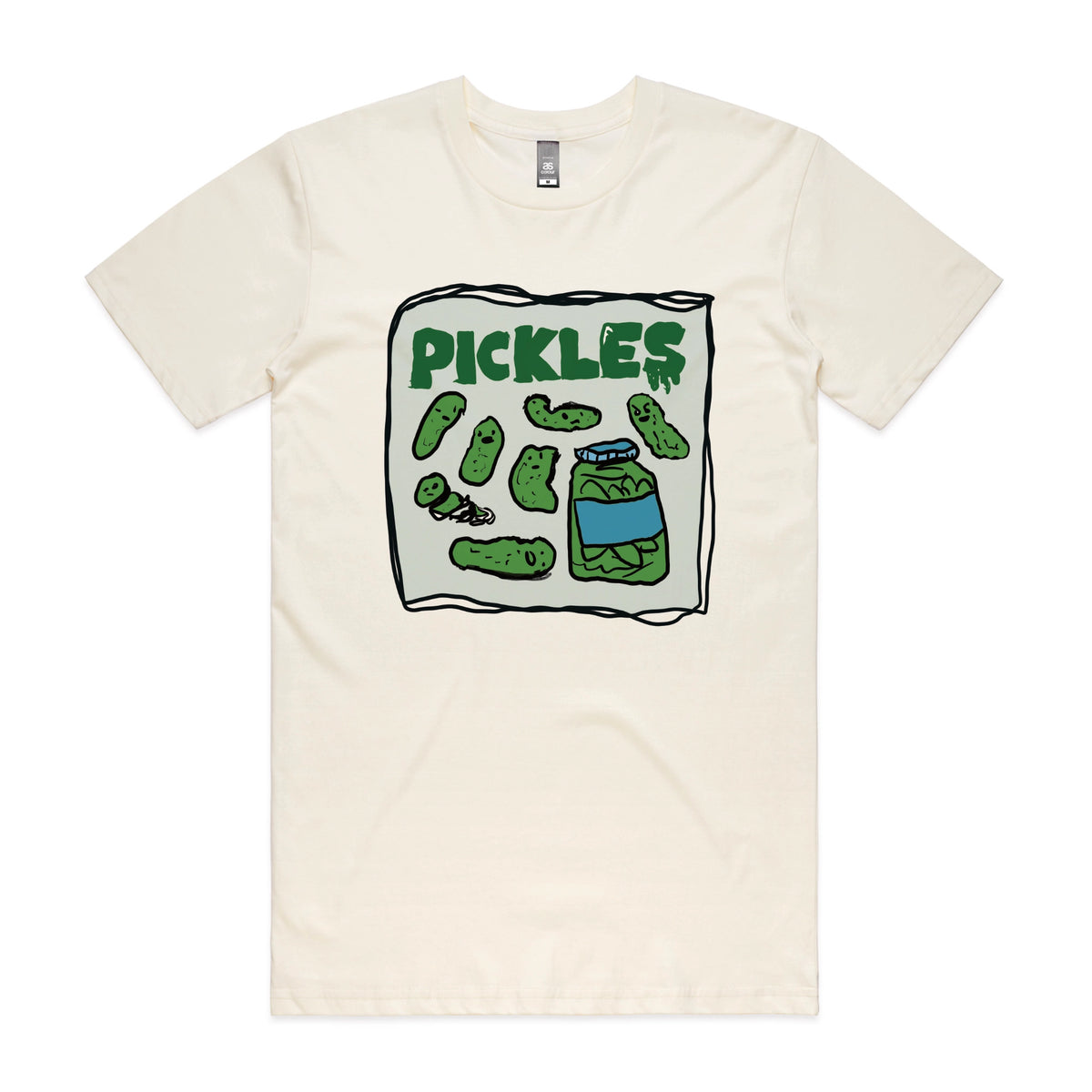Ecru unisex t-shirt with Pickles graphic by Lonely Kids Club