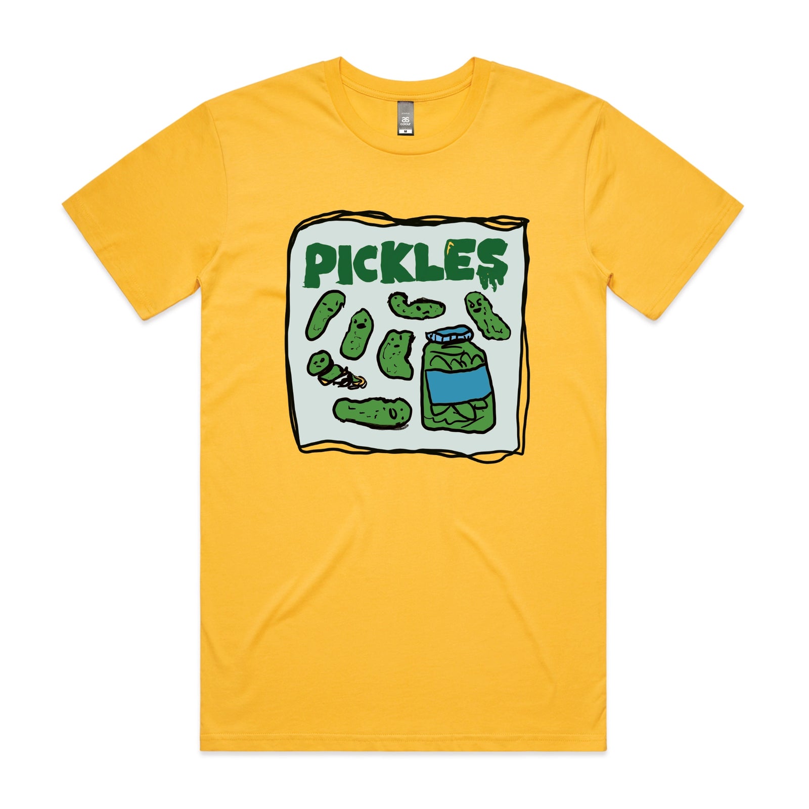 Yellow unisex t-shirt with Pickles graphic by Lonely Kids Club