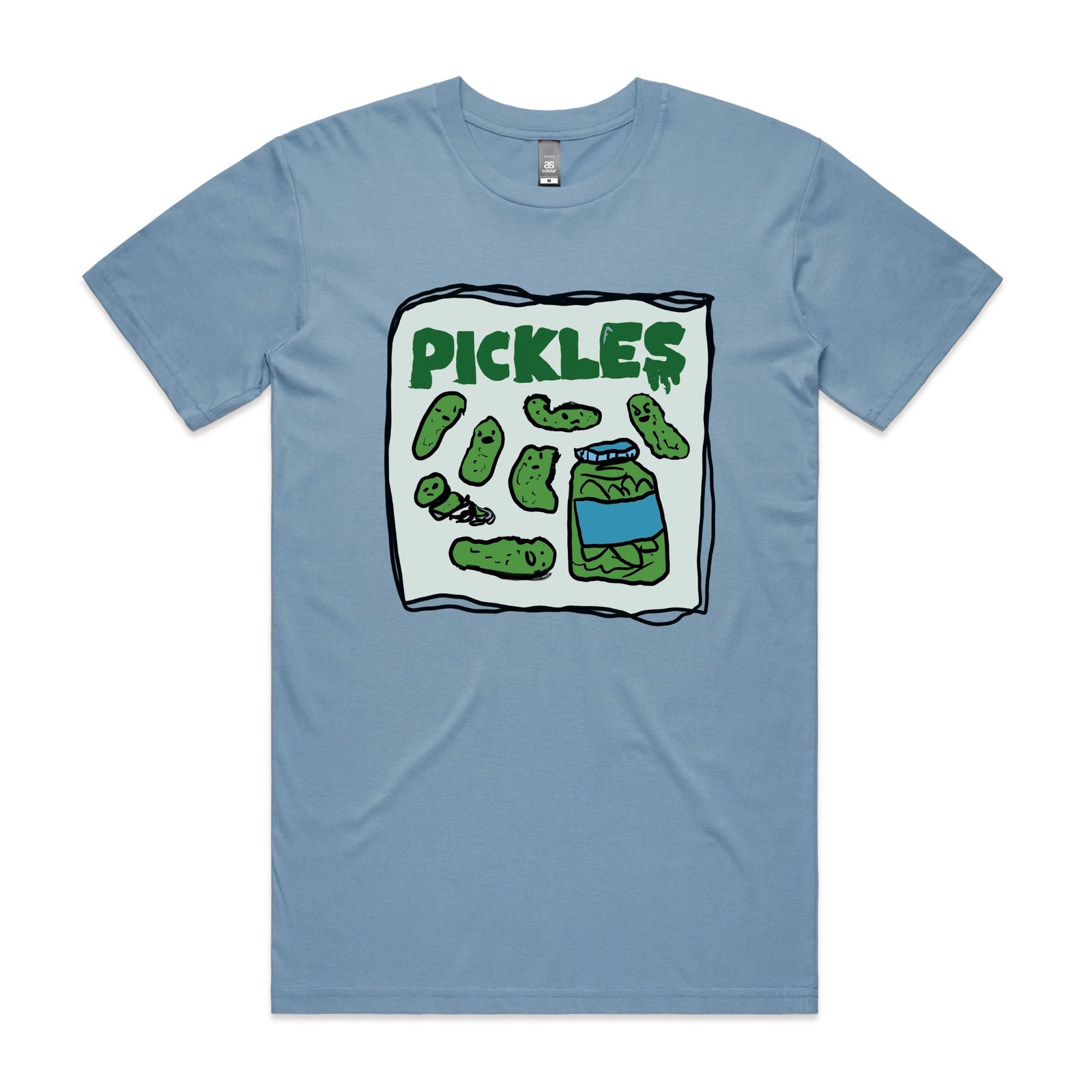 Carolina Blue unisex t-shirt with Pickles graphic by Lonely Kids Club