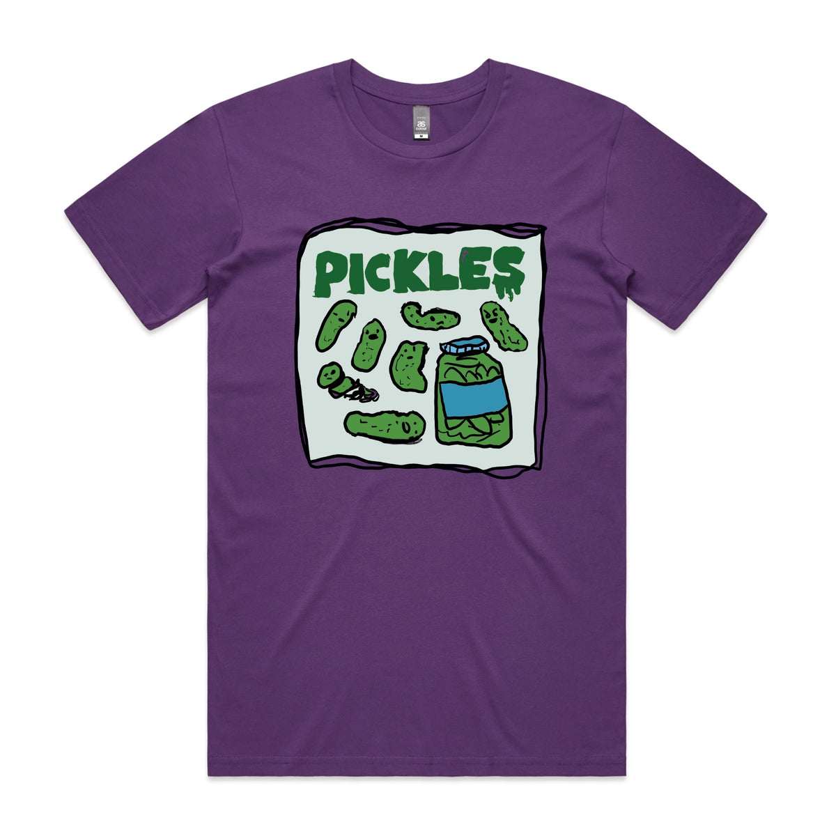 Purple unisex t-shirt with Pickles graphic by Lonely Kids Club