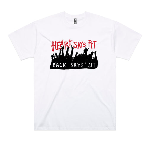 Heart Says Pit Tee by Lonely Kids Club. All clothing from our T-shirts to our shorts and hoodies are ethically made, and printed packed and shipped from Sydney.
