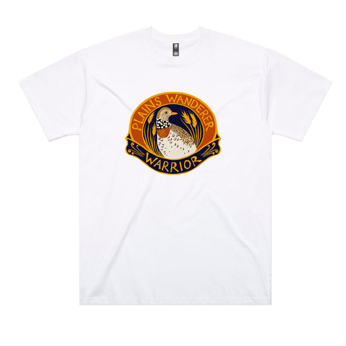 Plains Wanderer Warrior Tee by Lonely Kids Club. All clothing from our T-shirts to our shorts and hoodies are ethically made, and printed packed and shipped from Sydney.