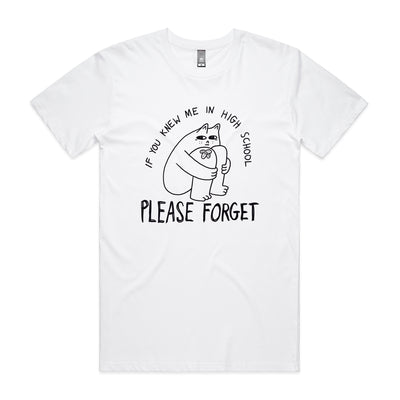 Please Forget Tee by Lonely Kids Club. All clothing from our T-shirts to our shorts and hoodies are ethically made, and printed packed and shipped from Sydney.