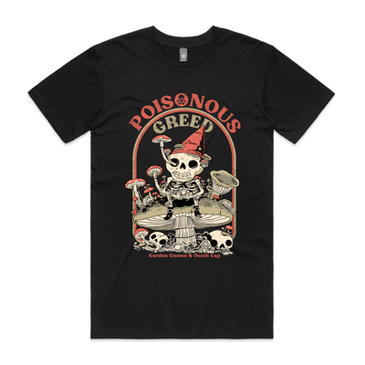 Poisonous Greed Tee by Lonely Kids Club. All clothing from our T-shirts to our shorts and hoodies are ethically made, and printed packed and shipped from Sydney.