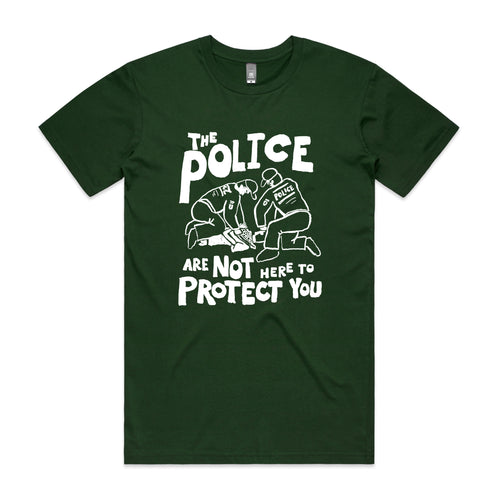 Not Here To Protect Tee by Lonely Kids Club. All clothing from our T-shirts to our shorts and hoodies are ethically made, and printed packed and shipped from Sydney.