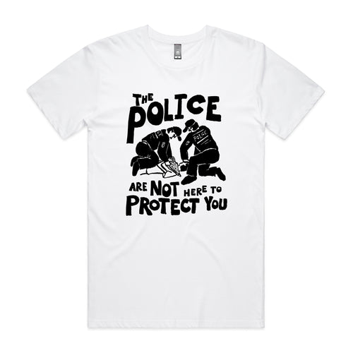Not Here To Protect Tee by Lonely Kids Club. All clothing from our T-shirts to our shorts and hoodies are ethically made, and printed packed and shipped from Sydney.