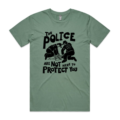 Not Here To Protect Tee by Lonely Kids Club. All clothing from our T-shirts to our shorts and hoodies are ethically made, and printed packed and shipped from Sydney.