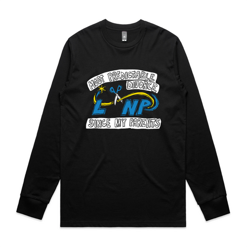 Predictable Divorce Tee by Lonely Kids Club. All clothing from our T-shirts to our shorts and hoodies are ethically made, and printed packed and shipped from Sydney.