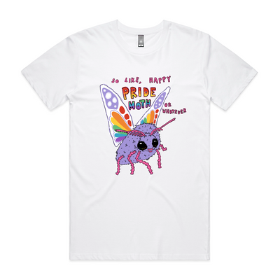 Pride Moth Tee by Lonely Kids Club. All clothing from our T-shirts to our shorts and hoodies are ethically made, and printed packed and shipped from Sydney.