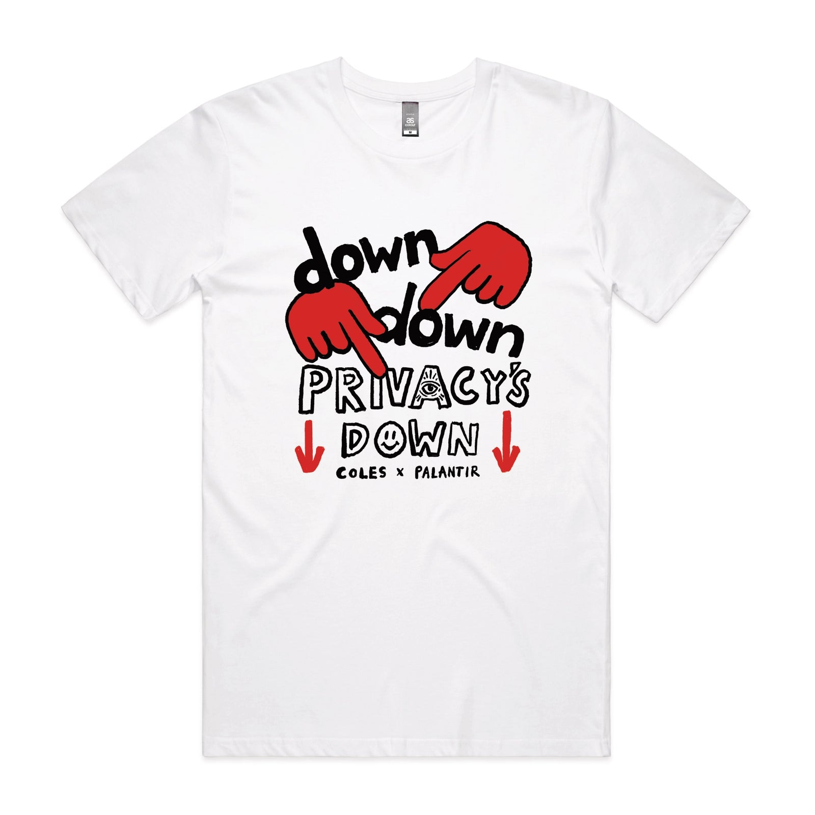 White unisex t-shirt with Privacy's Down graphic by Lonely Kids Club