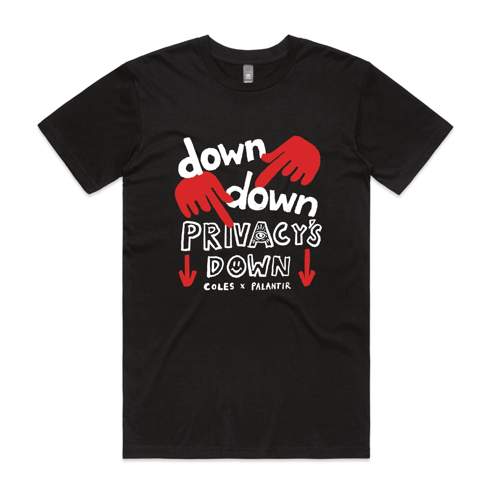 Black unisex t-shirt with Privacy's Down graphic by Lonely Kids Club