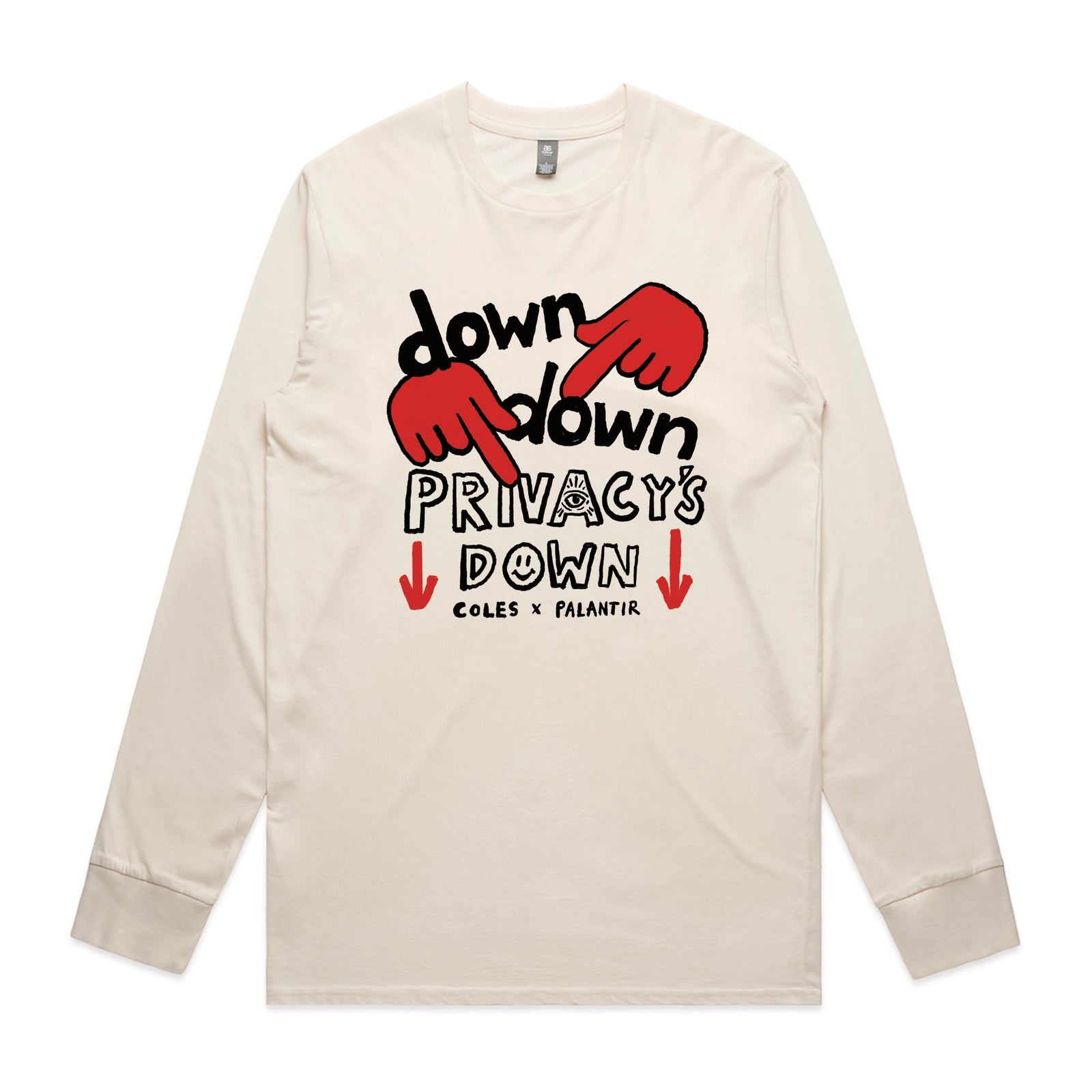 Ecru long sleeve t-shirt with Privacy's Down graphic by Lonely Kids Club