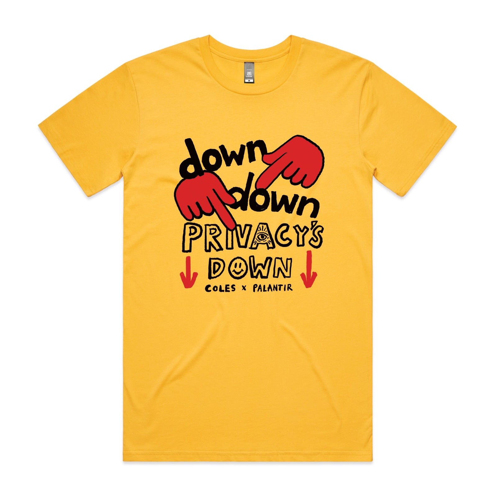 Yellow unisex t-shirt with Privacy's Down graphic by Lonely Kids Club