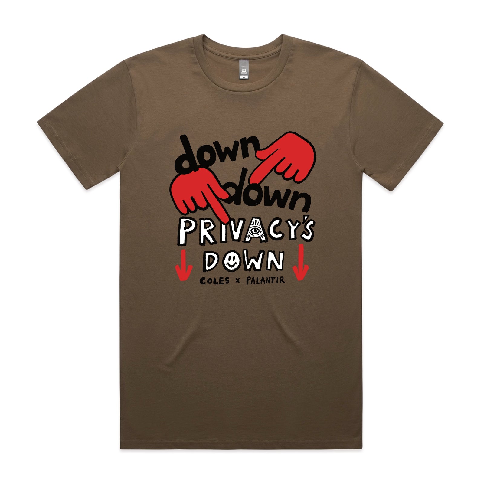 Walnut unisex t-shirt with Privacy's Down graphic by Lonely Kids Club