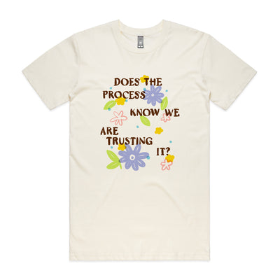 Does The Process Know Tee by Lonely Kids Club. All clothing from our T-shirts to our shorts and hoodies are ethically made, and printed packed and shipped from Sydney.