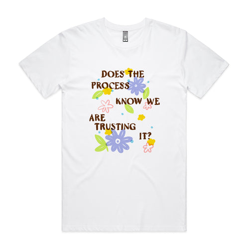 Does The Process Know Tee by Lonely Kids Club. All clothing from our T-shirts to our shorts and hoodies are ethically made, and printed packed and shipped from Sydney.