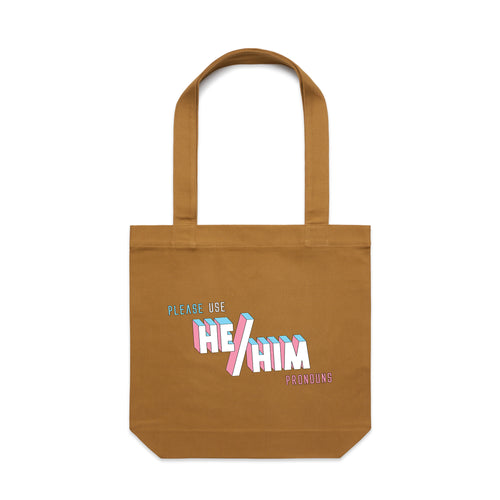 Pronouns Tote by Lonely Kids Club. All clothing from our T-shirts to our shorts and hoodies are ethically made, and printed packed and shipped from Sydney.