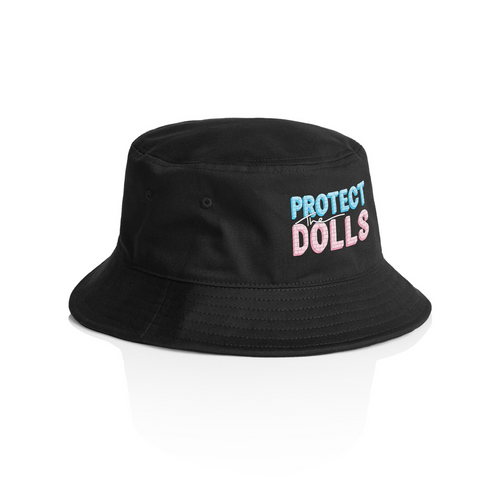 Protect The Dolls Bucket Hat by Lonely Kids Club. All clothing from our T-shirts to our shorts and hoodies are ethically made, and printed packed and shipped from Sydney.