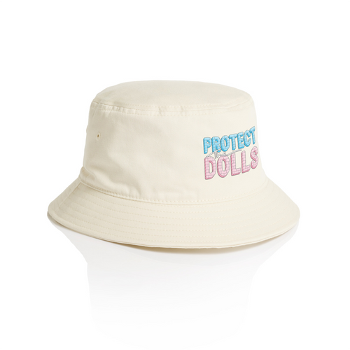 Protect The Dolls Bucket Hat by Lonely Kids Club. All clothing from our T-shirts to our shorts and hoodies are ethically made, and printed packed and shipped from Sydney.