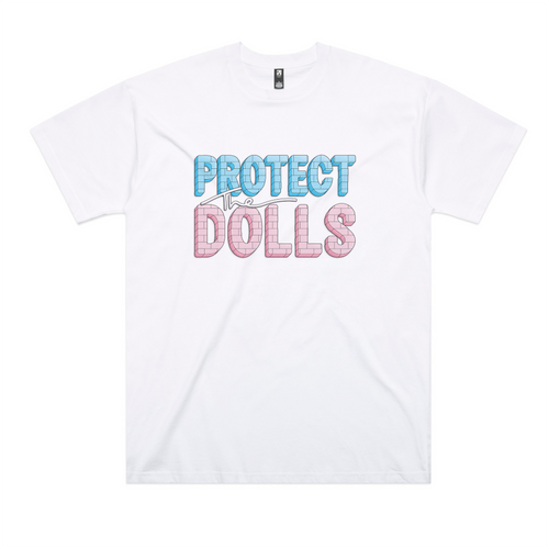 Protect The Dolls Oversized Tee by Lonely Kids Club. All clothing from our T-shirts to our shorts and hoodies are ethically made, and printed packed and shipped from Sydney.