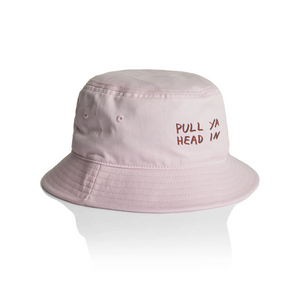 Pull Ya Head In Bucket Hat by Lonely Kids Club. All clothing from our T-shirts to our shorts and hoodies are ethically made, and printed packed and shipped from Sydney.