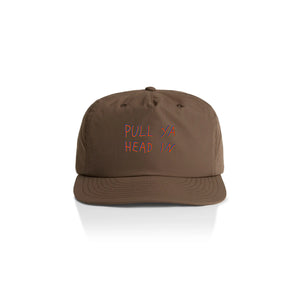 Pull Ya Head In Cap by Lonely Kids Club. All clothing from our T-shirts to our shorts and hoodies are ethically made, and printed packed and shipped from Sydney.