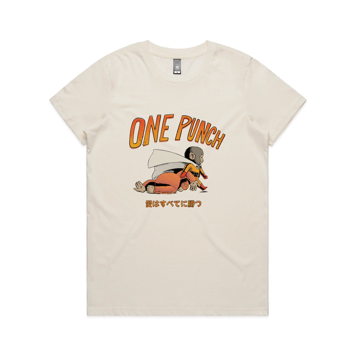 Ecru fitted womens t-shirt with One Punch graphic by Lonely Kids Club