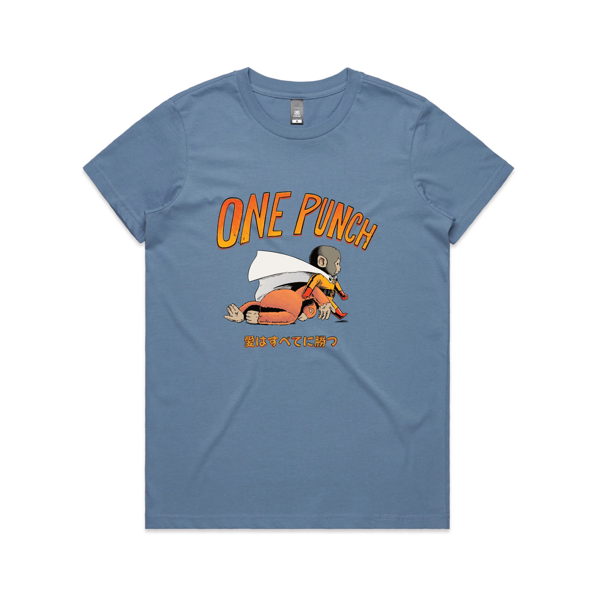 Carolina Blue fitted womens t-shirt with One Punch graphic by Lonely Kids Club